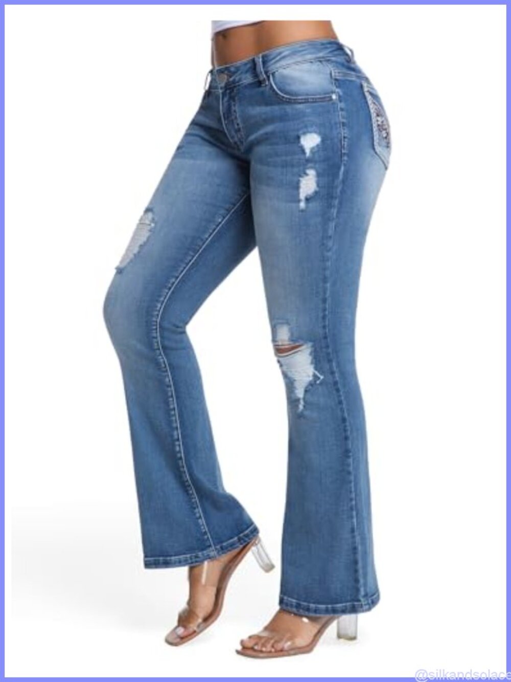 Low Rise Bootcut Jeans Super Stretch Distressed Ripped Western Denim Pants